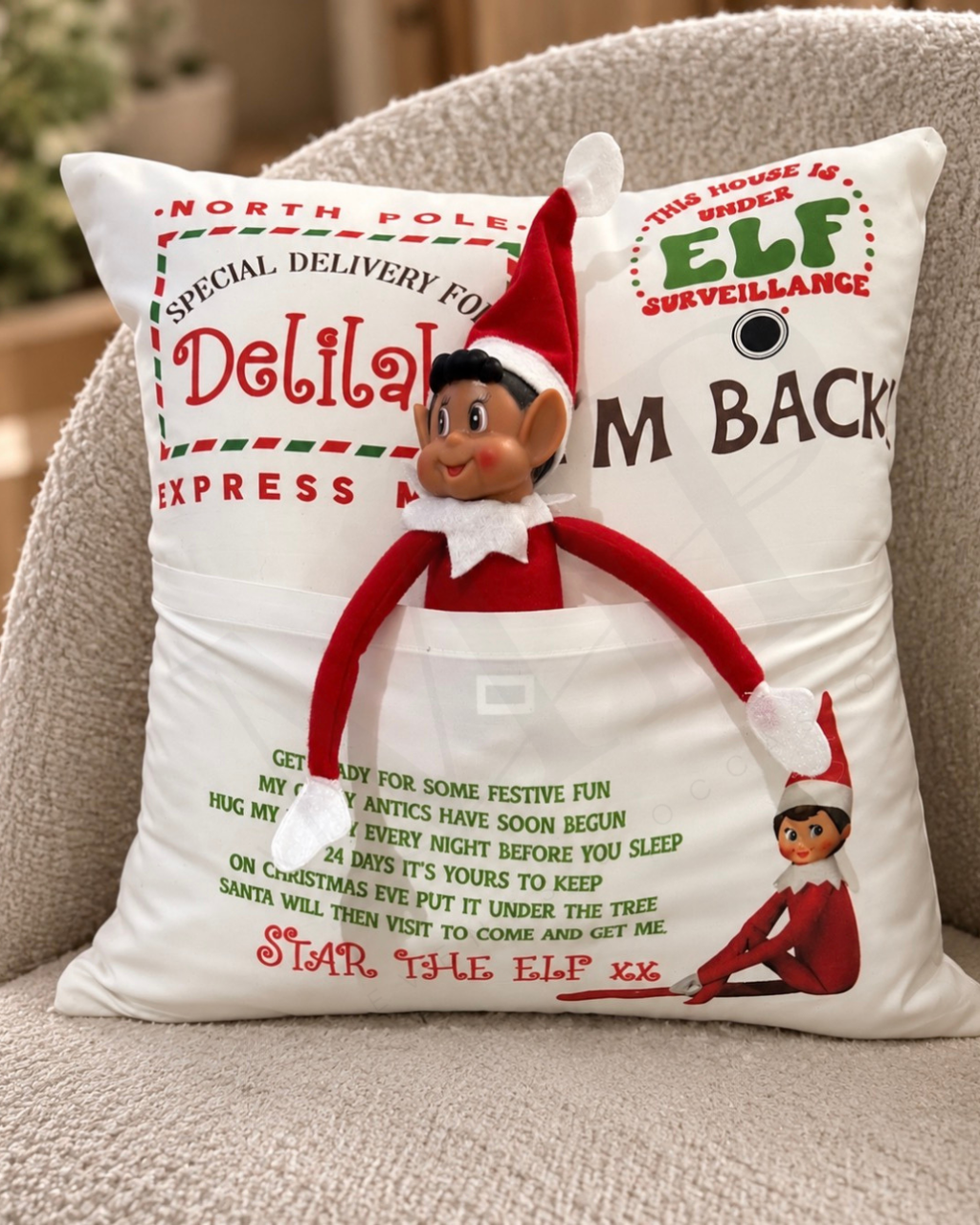 ELF ARRIVAL | PERSONALISED CUSHION | I’M BACK!